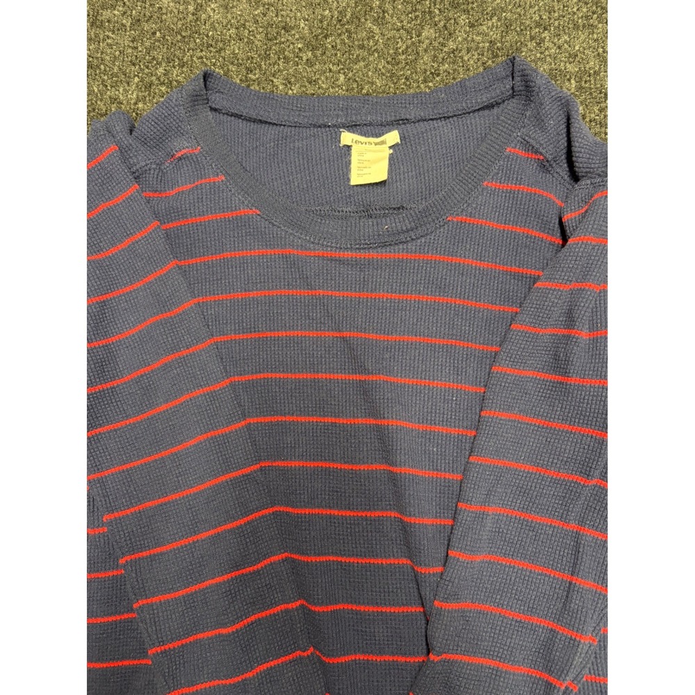 Levis Womens Blue Red Striped Waffle Knit Thermal Long Sleeve Top Small